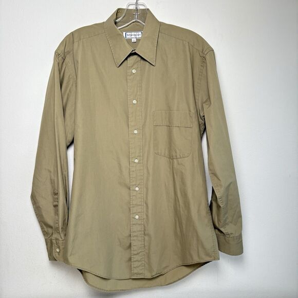 Yves Saint Laurent Button Up Shirt YSL Vintage Men's 15 32-33 Tan Long Sleeve - Picture 10 of 11